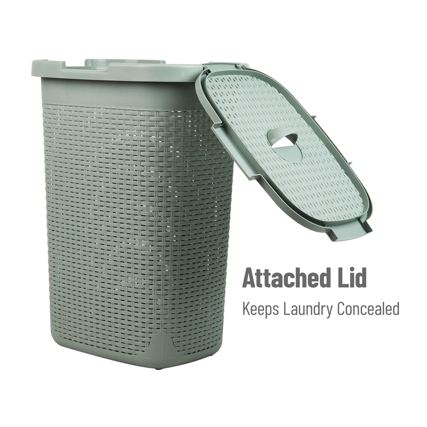 Mind Reader Slim Laundry Hamper with Lid, 60L Tall Clothes Basket, Narrow Tapered Design for