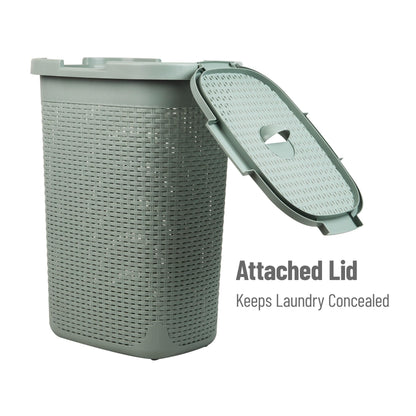Mind Reader Slim Laundry Hamper with Lid, 60L Tall Clothes Basket, Narrow Tapered Design for