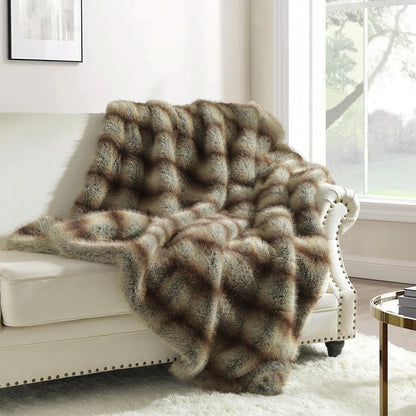HORIMOTE HOME Luxury Plush Blanket, Soft & Cozy Fur Throw Blanket for Couch, Bed and Sofa, Fluffy Faux Fur Throw, with Shed-Free Design, 60x80 Inches Decorative Blankets, Brown Taupe Stripes