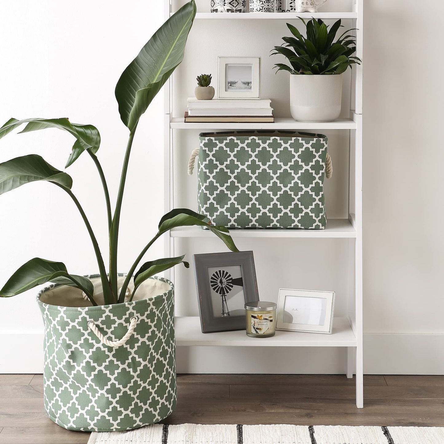DII Polyester Container with Handles, Lattice Storage Bin, Medium, Artichoke