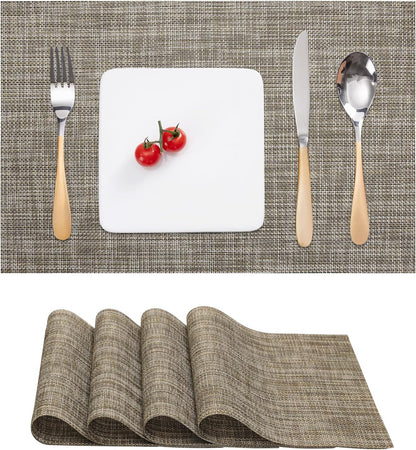 Myir JUN Placemats Set of 4, Vinyl Woven Placemats Place Mats Indoor Set of 4 Washable Table Mats Non-Slip Place mats for Dining Table (Caramel, Set of 4)