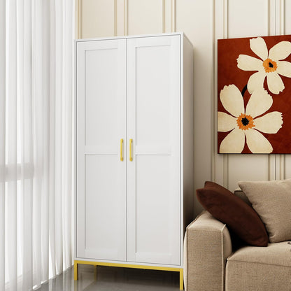 Tall Storage Cabinet, Kitchen Pantry Cabinet with 2 Doors & Adjustable Shelves for Laundry Room, Living Room, Entryway,Bathroom,White