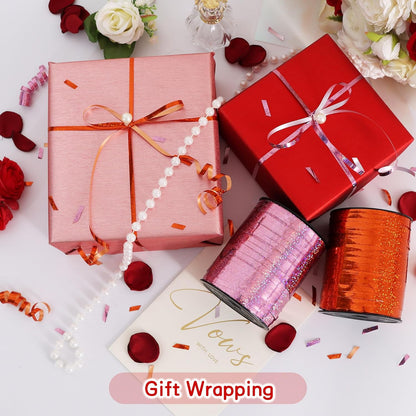 BEISHIDA 500 Yards Pink Ribbon Crimped Curling, Balloon String Shiny Metallic Roll for Gift Wrapping Ribbon Birthday Mother's Day Wedding Anniversary Party Decorations