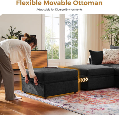 134.6" Oversized Modular Sectional Sofa, Large 6 Seater U Shaped Couch Deep Seat for Living Room, Apartment - Chenille Black