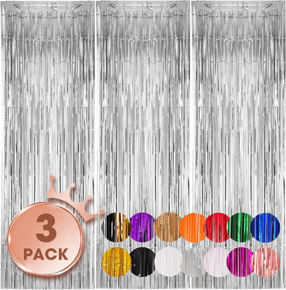 3 Pack 3.3x8.2 Feet Silver Foil Fringe Backdrop Curtains, Tinsel Streamers Birthday Party Decorations, Fringe Backdrop for 2025 New Years Eve, Graduation, Baby Shower, Gender Reveal