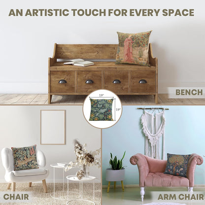 Charlotte Home Furnishings Decorative Tapestry Pillow Cover 19x19 in, Blue Tree Couch Throw Pillow Cover, French Country Square Cushion Cases for Living Room Home Decor, Soft Cotton Jacquard Woven