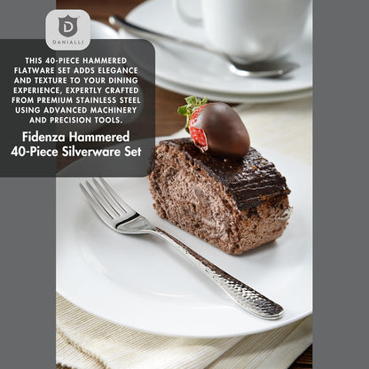 Hammered Silverware Set | Premium 18/10 Stainless Steel Flatware Service for 8 | Heavy-Duty & Dishwasher Safe | Built to Last (40-Piece, Fidenza Hammered)