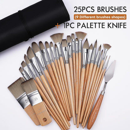 Fuumuui 26pcs Paint Brushes, Professional Acrylic Paint Brush Set Artists Complete Range of Sizes with Upgraded Short Handle Wide Flat & Palette Knife for Acrylic, Oil, Watercolor, Gouache