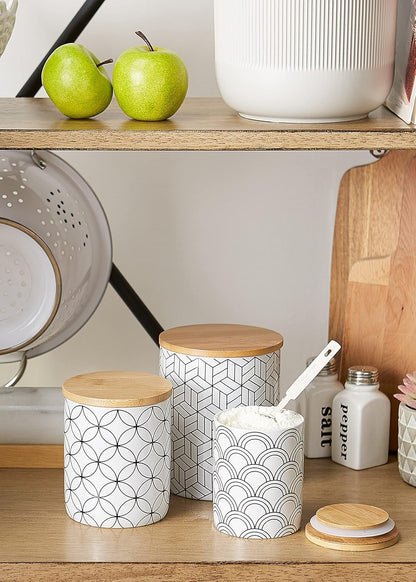 DII Kitchen Ceramics Collection, Canister Set, Mixed Print, White/Black, 3 Piece