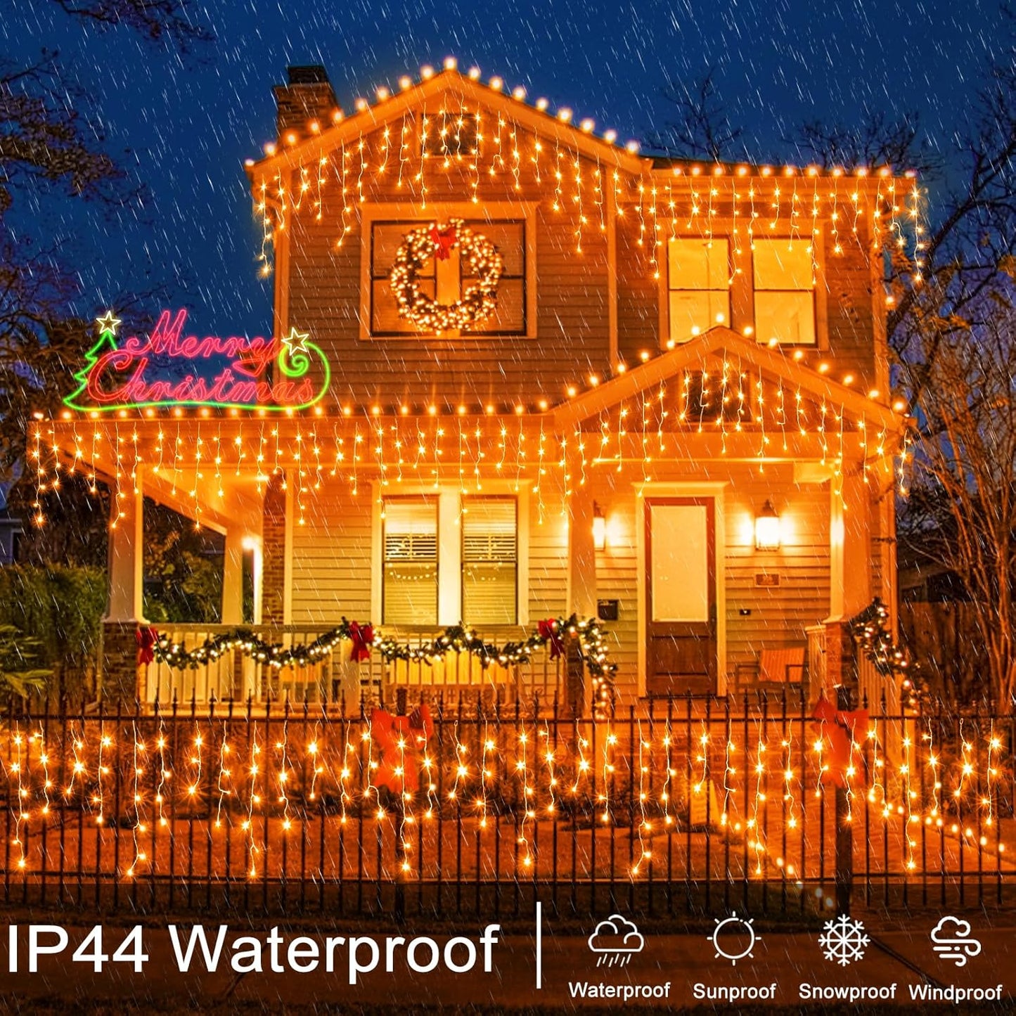 Orange Lights for Halloween 66ft 640 LED Icicle Christmas Lights Outdoor 8 Modes with 120 Drops, Waterproof Halloween Light Outdoor Plug in for Outside Indoor Party Holiday Tree Decorations