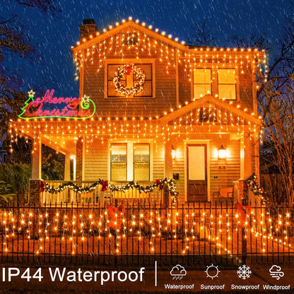 Orange Lights for Halloween 66ft 640 LED Icicle Christmas Lights Outdoor 8 Modes with 120 Drops, Waterproof Halloween Light Outdoor Plug in for Outside Indoor Party Holiday Tree Decorations