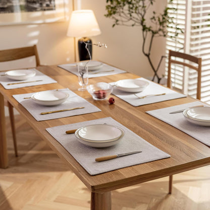 Demetex Gray Placemats Set of 6 Linen Heat Resistant Plate Mats Washable Place Mats for Buffet Dinner Party Decorations, 13 x 19 inches, Light Grey