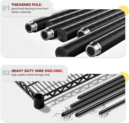 REIBII 55.5''W Heavy Duty Metal Shelves with Wheels - 4PCS Adjustable Garage Storage Rack, 75.6" H X 55.5''W X 24" D