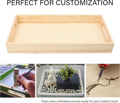 LotFancy Wooden Nested Serving Trays, Set of 5, Unfinished Natural Wood Trays with Handles, for Craft and Decor, Food Organizer for Breakfast, Lunch, Dinner