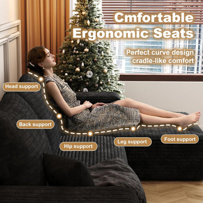 108" Sectional Couches for Living Room Modern Modular Sofa with L-Shape Couchs Upholstered Boneless Couch Deep Seat Sectional Couch with Chaise (Black, Right Facing Chaise+2Seaters)