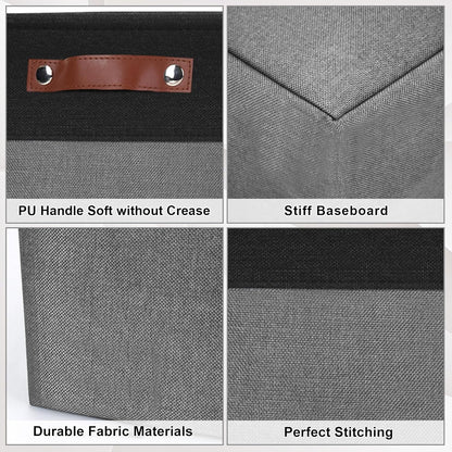 13x13 Cube Storage Bins, Collapsible Fabric Storage Box, 4 Pack Closet Baskets with Handles for Organizing, Shelf, Toys, Clothes, Home, Office, Nursery (Grey&Black)