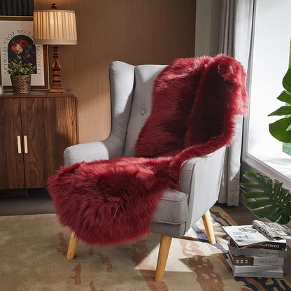 AMTOVO Faux Sheepskin Rug, Burgundy Ultra Soft Fluffy Shag Area Rug, 2 x 6 ft Faux Fur Rug for Bedroom Sofa Throw Cushion Room Decor, Sheepskin