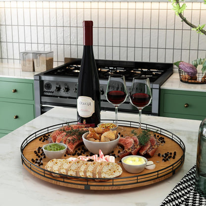 Farmhouse Oak 21" Lazy Susan Turntable Organizer for Cabinet, Round Wooden Lazy Susan Organization and Storage for Dining Table, Pantry, Kitchen, Countertop, Cupboard,Home Decor, Walnut (21)