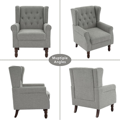 Lumibee High Back Accent Chair Set of 2,Upholstered Wingback Armchair with Solid Wood Legs for Small Spaces,Comfy Single Sofa Chair for Living Room,Bedroom,Office-Light Gray