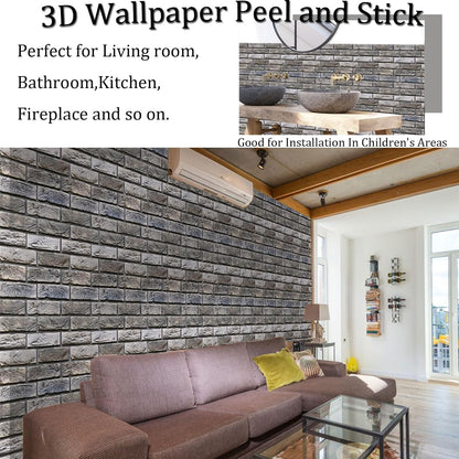Faux Brick Wall Panels,3D Wall Panel Peel and Stick,3D Brick Wallpaper,10 PCS 11.8 x 11.8 Inch,Faux Brick Foam Self Adhesive Textured Medieval for Living Room Bedroom Cover 8.46.Sq.Ft.