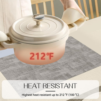 Romanstile Reversible Vinyl Placemats Set of 4, Faux Leather 100% Waterproof Oil-proof Wipeable Place Mats, Heat Resistant Dual Sided Table Mats for Kitchen/Dining/Party (Grey Nave Blue, 12 x 17 Inch)