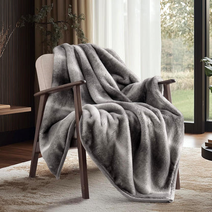 Ultra Soft Luxury Fluffy Mink Faux Fur Throw Blanket, Thick Warm Fall Winter Blankets for Bed, Couch, Cozy Plush Reversible Blanket for Chair, Sofa (Ombré Silver Onyx, 60"x80")