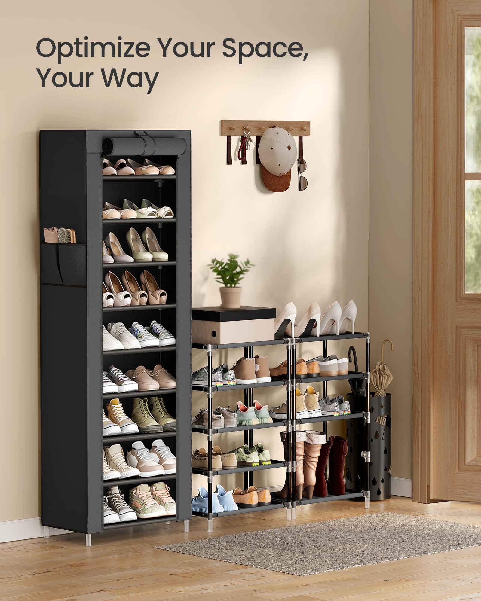 SONGMICS 10-Tier Shoe Rack, Shoe Storage Cabinet with Dustproof Cover, Free-Standing Storage