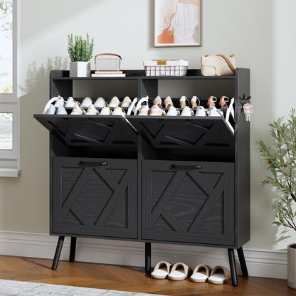 Nicetree Shoe Cabinet with 4 Flip Drawers, Hidden Shoe Rack Cabinet with Metal Legs, Farmhouse