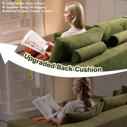 104" Cloud Sectional Couches for Living Room,L Shaped Boneless Couch in A Box,Sleeper Sofa with Comfy Chaise No Assembly Required,Green