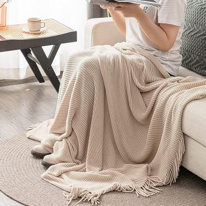 lifein Throw Blanket for Couch, Soft Boho Decor Bed Throw,Cozy White Chenille Knitted Small Farmhouse Lightweight Throw for Spring(White/Cream,60 * 80")