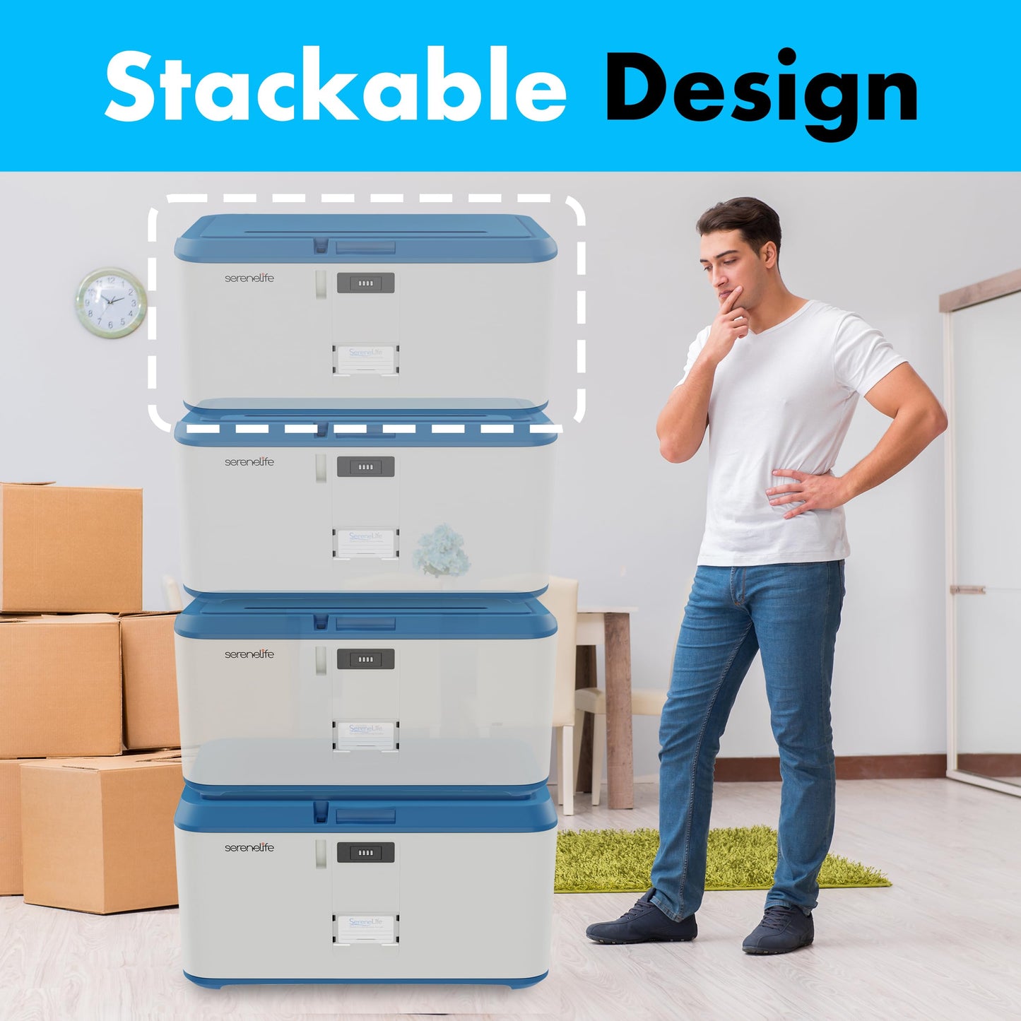 SereneLife Locking Storage Container Bin - 21 Gallon Large Capacity - Stackable Storage Tote Deck