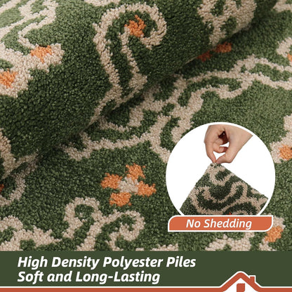 BEQHAUSE Dirt Trapper Door Mat 32" x 48", Non-Slip Entryway Rugs Washable, Floor Mat Stain Resistant and Absorbent Welcome Mat for Front Back Door, Muddy Wet Shoes & Paws, Green and Vining Floral