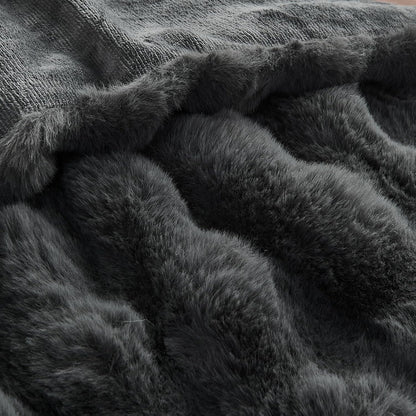 Lotus Karen Queen Size Faux Fur Blanket Dark Gray - Big Bubble Rabbit Fluff Throw for Bed Large Fluffy Fuzzy Cozy Thick Furry Plush Shaggy Blankets 90x90 Inches