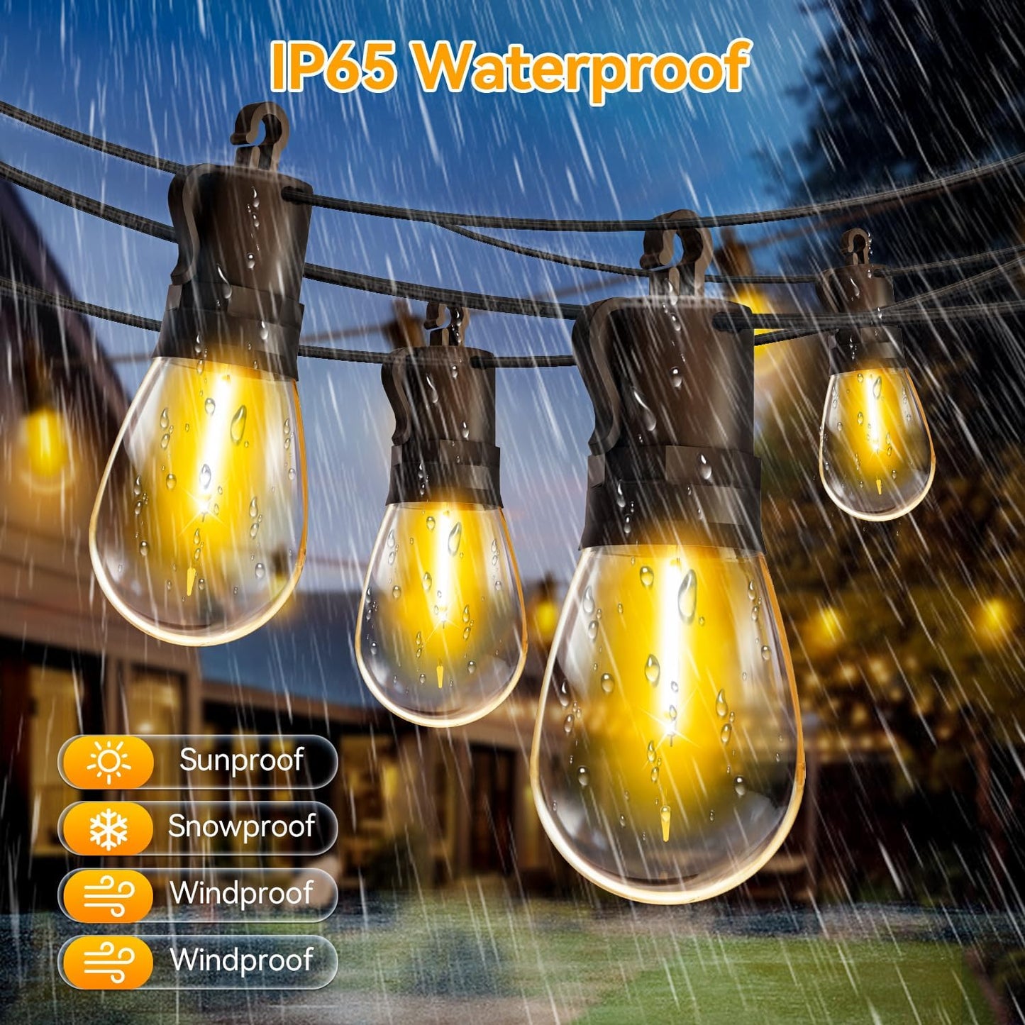 Outdoor String Lights Patio LED Light Outside - 45M 43+2 S14 LED Dimmable 150ft Porch Lighting IP65 Waterproof