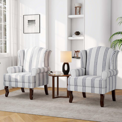 Accent Chair, High Back Upholstered Armchair with High Resilience Sponge & Wood Legs, Mid-Century Modern Comfy Single Sofa Reading Chairs for Living Room, Bedroom (Stripe Navy, Set of 1)