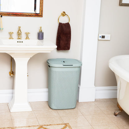 Mind Reader Slim Laundry Hamper with Lid, 60L Tall Clothes Basket, Narrow Tapered Design for