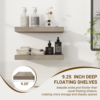 16 Inch Floating Shelves, 3D Textured Wood Grain, 16"x9.25"x1.5" Inch Deep Floating Shelves for Wall, Wooden Shelves for Bathroom, Bedroom, Living Room, Vintage Gray Oak