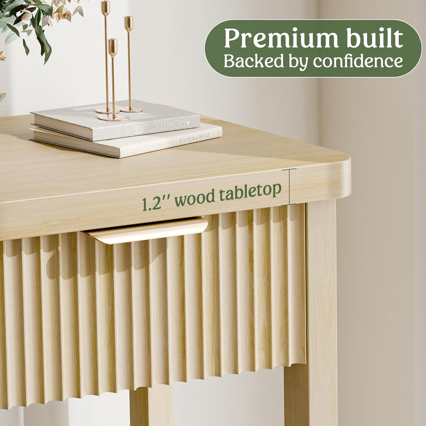 Lulive 51" Fluted Console Table for Entryway, Entryway Table with 3 Wooden Drawers, Farmhouse Behind Sofa Table for Living Room, Hallway, Couch, Foyer