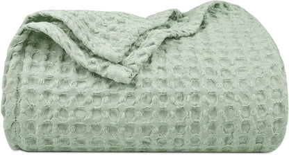 PHF Ultra Soft Waffle Weave Throw Blanket 50"x 60"- Washed Lightweight Breathable Cozy Woven Blanket for Bed - Aesthetic Decor for Couch Bedding Sofa Home Car - Sage Green/Mint Green