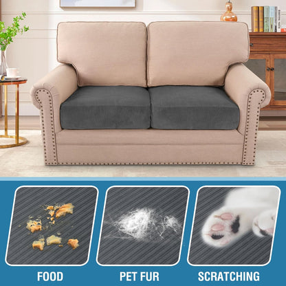 H.VERSAILTEX Velvet Stretch Couch Cushion Cover Plush Cushion Slipcover for Chair Loveseat Sofa Cushion Furniture Protector Seat Cushion Sofa Cover (2 Piece Large Sofa Cushion Covers, Grey Striped)
