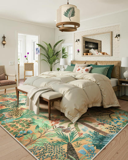 LIVEBOX Washable Jungle Animal Print 6 x 9 Area Rug for Dining Room, Non-Skid Yellow Kids Carpet Playmat Rug for Play Room, Soft Nursery Rugs for Girl Dorm, Kids Rugs for Bedroom Boys