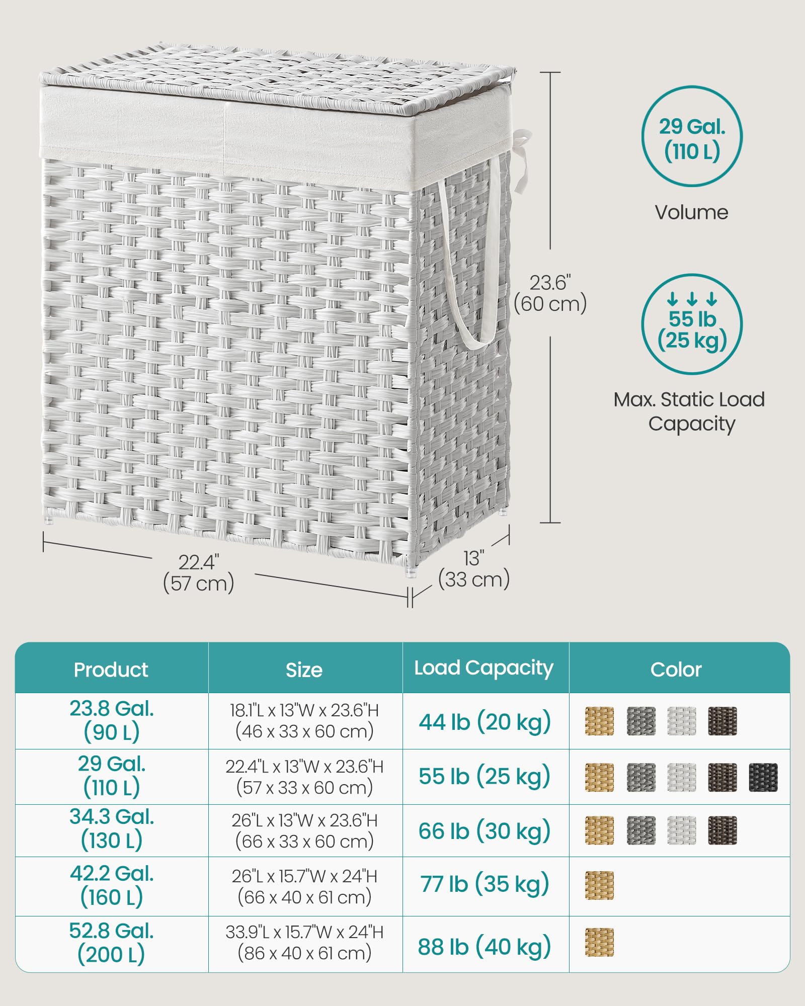 SONGMICS Laundry Hamper with Lid, 110L Wicker Laundry Basket