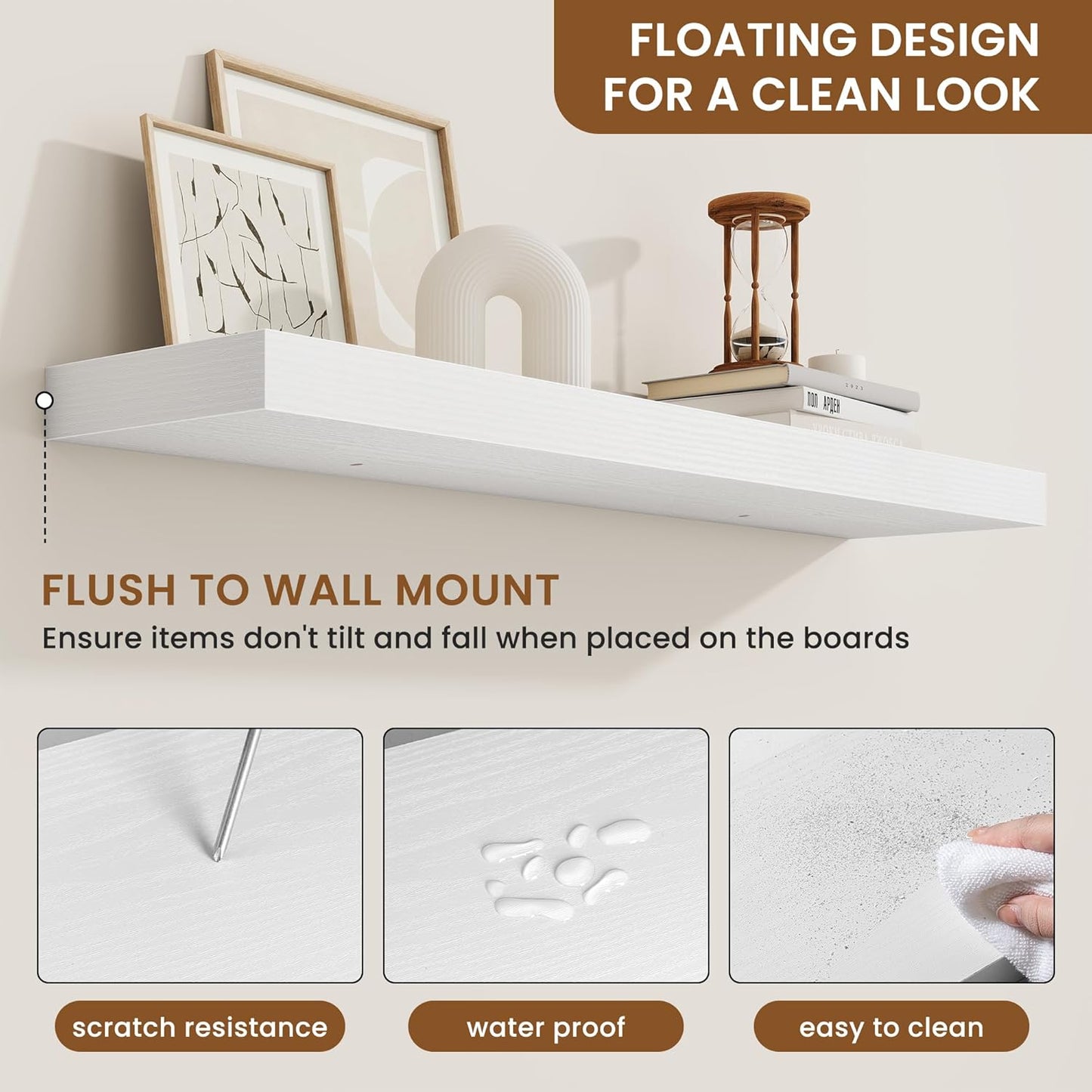 fuqing Floating Shelves for Wall, Bathroom Shelf Wall Mounted for Storage, Shelves with Invisible Bracket for Bedroom, Kitchen, Living Room, Farmhouse Small Book Shelf, 36 Inch Set of 2, White