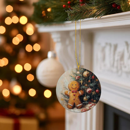 Vintage Christmas Gingerbread Ceramic Ornament Gifts, Retro Winter Christmas Gingerbread Decorative Hanging Ornaments for Xmas Tree Holiday Party Decoration, Winter Xmas Tree Decorations