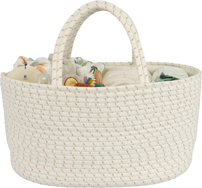 Diaper Caddy Organizer Cotton Rope Baby Basket Nursery Storage and Portable Tote Bag for Car Ideal Baby Shower Gifts and Registry Must-Have for Newborn Essentials Large striped