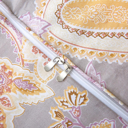 ABREEZE Paisley Bedding Sets 3Pcs Brushed Cotton Duvet Cover Set King Size Rustic Damask Gold Floral Comforter Cover with Zipper Closure Boho Bedding Collections