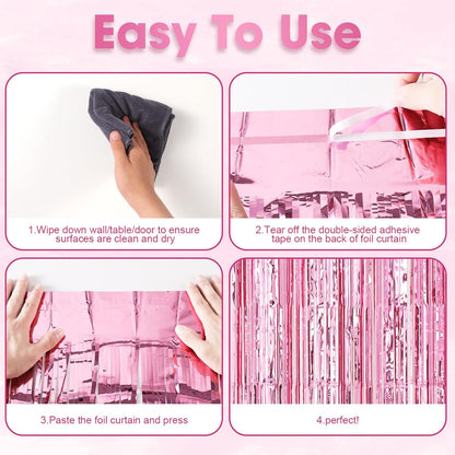 3 Pack 3.3 x 8.2 ft Light Pink Foil Fringe Backdrop Curtains, Tinsel Streamers Birthday Party Decorations, Fringe Backdrop for Graduation, Baby Shower, Gender Reveal, Disco Party
