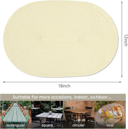 AHHFSMEI Placemats Set of 4 for Dining Table Washable Woven Vinyl Non-Slip 18x12 inches Placemat Heat-Resistant Durable Table Mats for Dining Table Easy to Clean(Ivory 4)