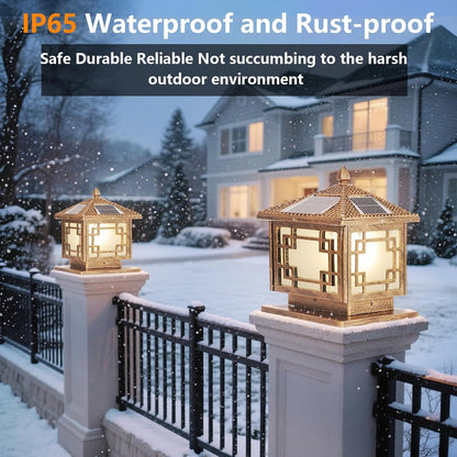 SLAWA Outside Housing Post Lighting Fixtures 9.8In Solar Post Caps Lights Bronze Aluminium Waterproof Column Light Outdoor Solar Powered Landscape Lighting Porch Pillar Lamp Fence Deck Mailbox Lantern