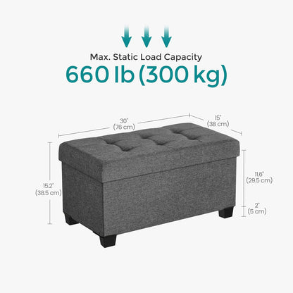 SONGMICS Storage Ottoman Bench, Foldable Foot Rest with Legs, 15 x 30 x 15.2 Inches, End of Bed Bench, Storage Chest, Load up to 660 lb, for Living Room, Bedroom, Entryway, Slate Gray ULSF16GYZ